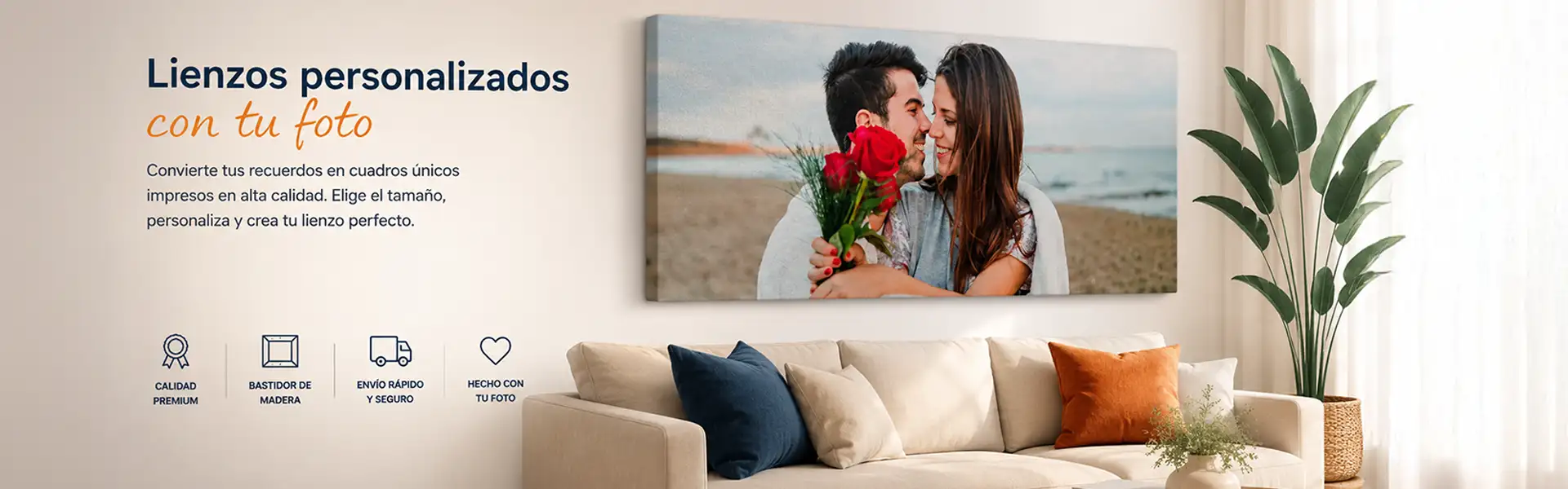 Lienzos personalizados impresos con fotografías y diseños decorativos.