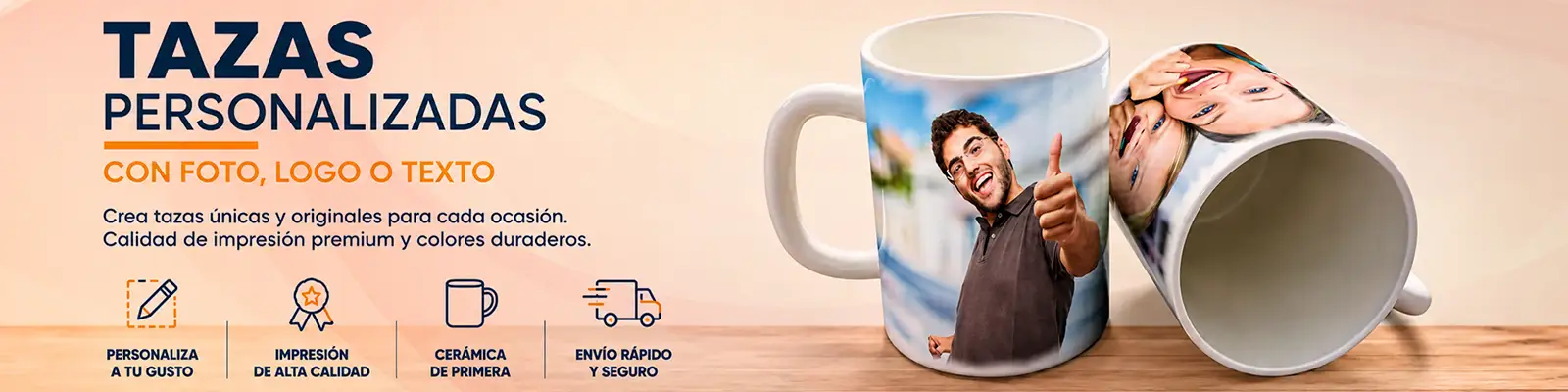 Tazas personalizadas con foto, logo o texto e impresión de alta calidad