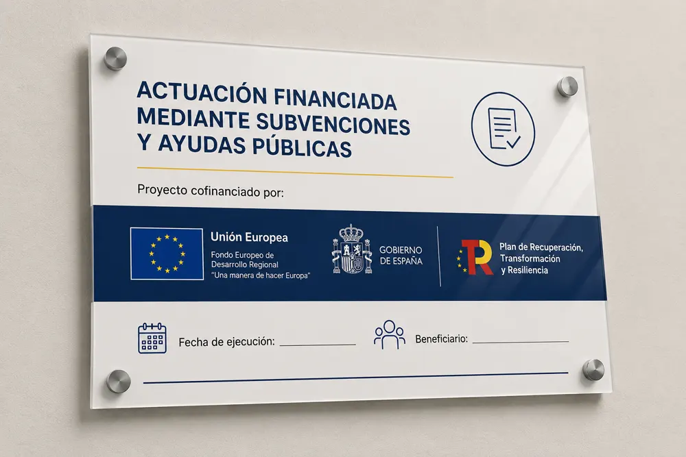 Placa informativa para subvenciones y ayudas públicas NextGenerationEU