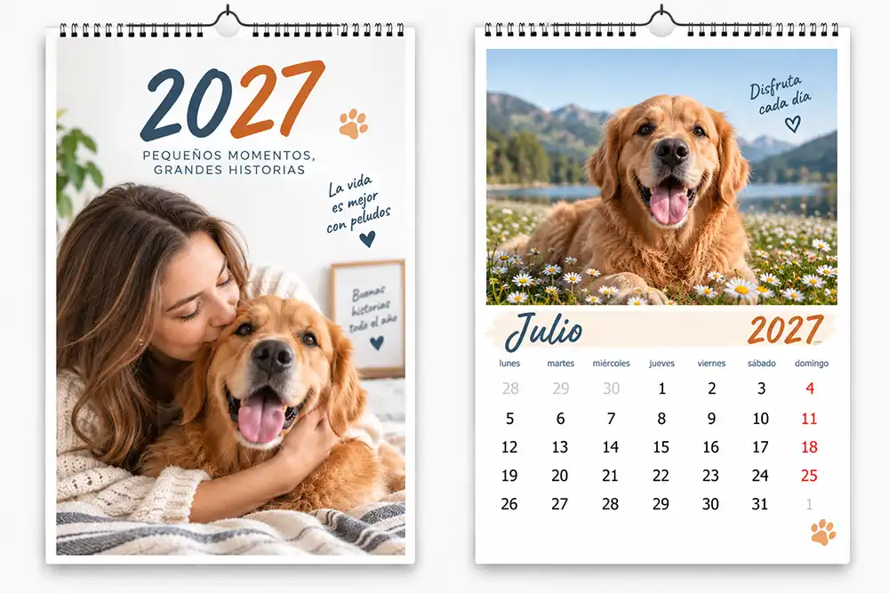 Calendario de pared con 13 fotos personalizado - portada e interior